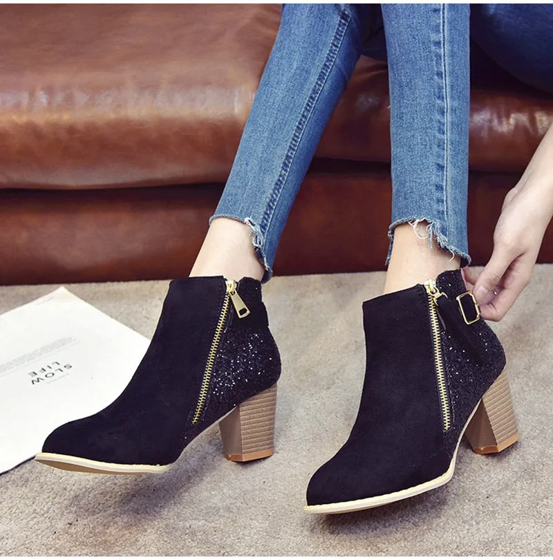 Women's Autumn High-Heeled Glitter Ankle Boots
