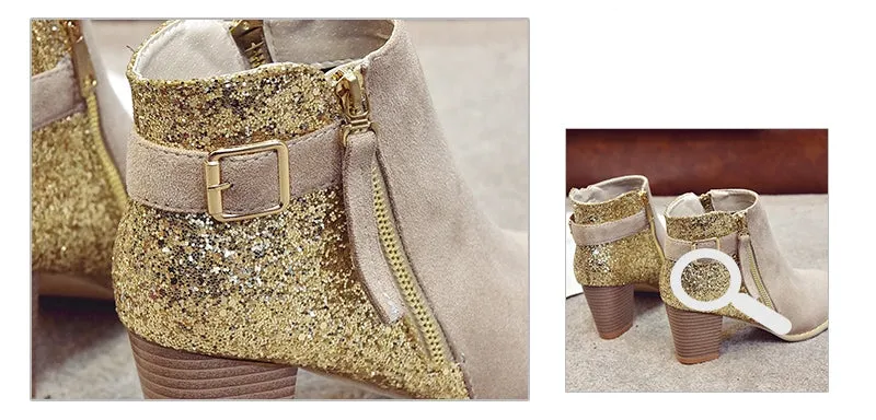 Women's Autumn High-Heeled Glitter Ankle Boots