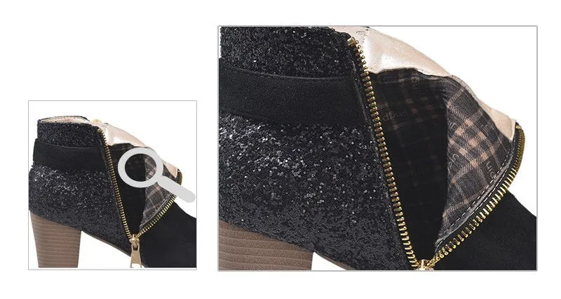 Women's Autumn High-Heeled Glitter Ankle Boots