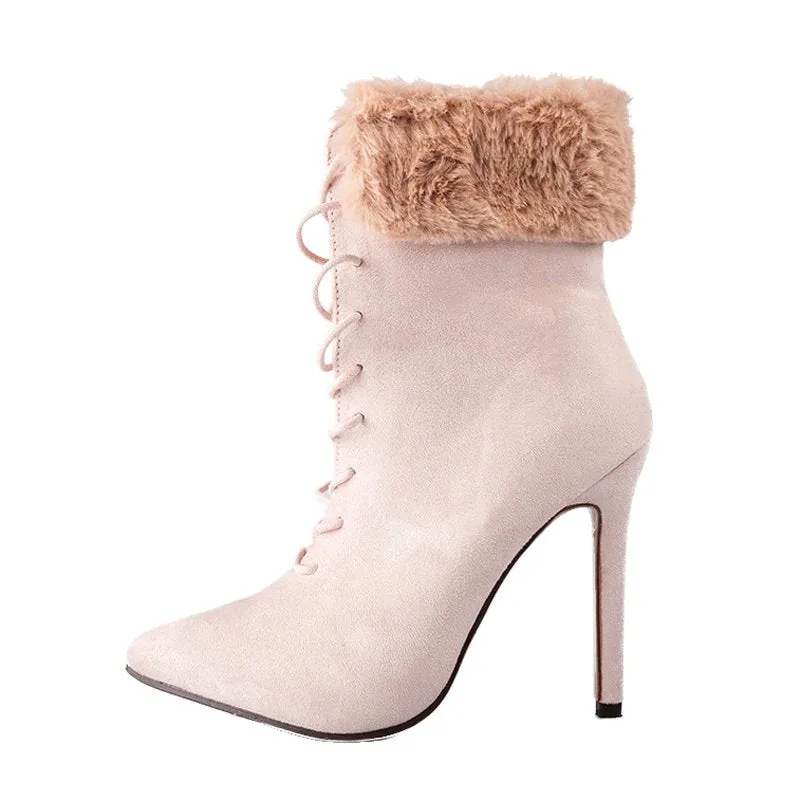 Women's Autumn/Winter High-Heeled Suede Ankle Boots