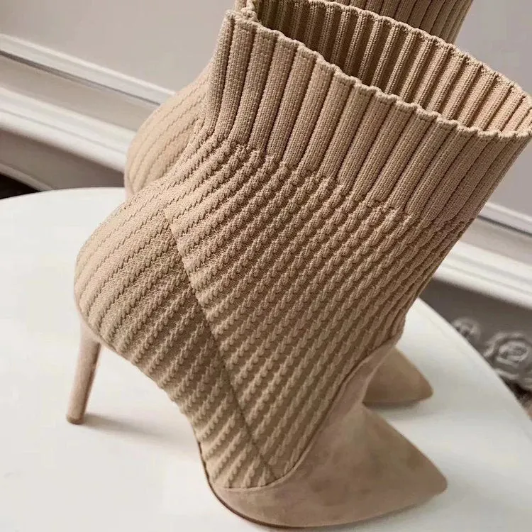 Women's Autumn/Winter Knitted High-Heeled Ankle Sock Boots