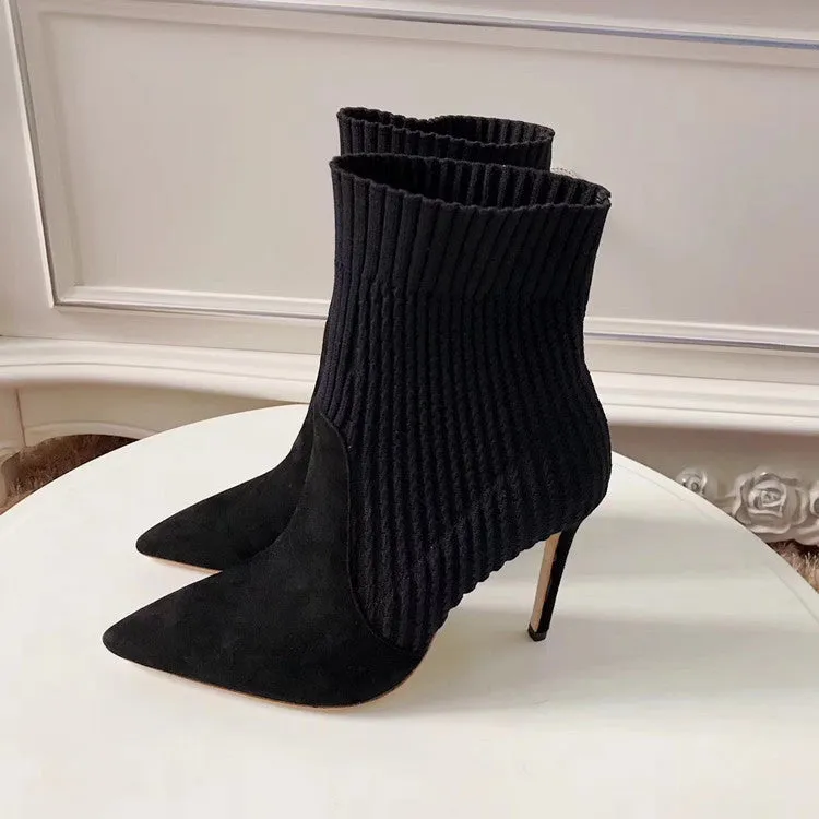 Women's Autumn/Winter Knitted High-Heeled Ankle Sock Boots