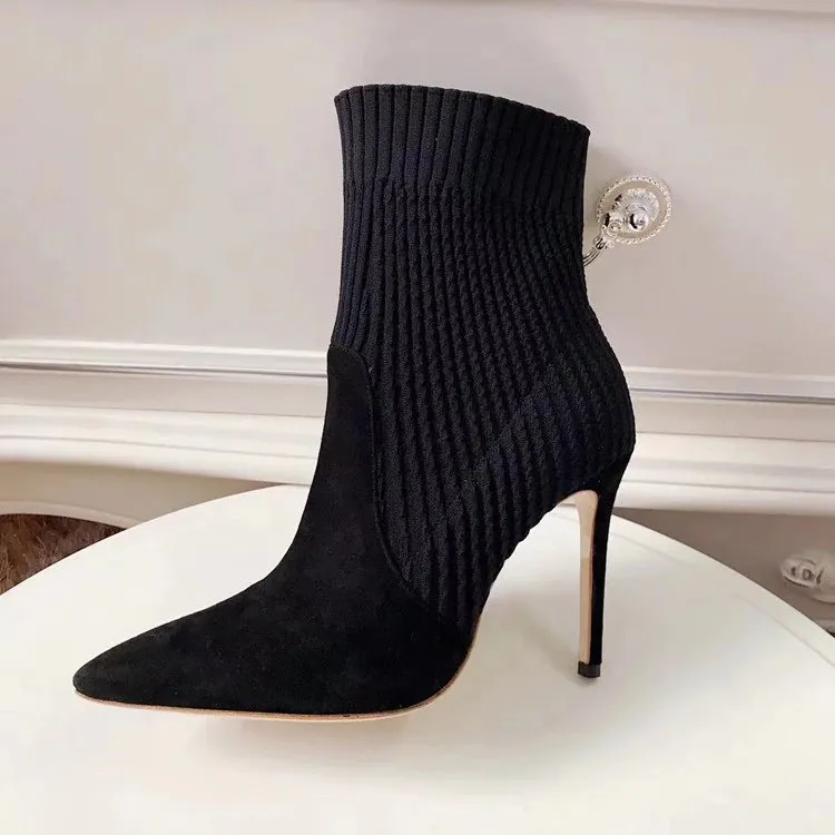 Women's Autumn/Winter Knitted High-Heeled Ankle Sock Boots
