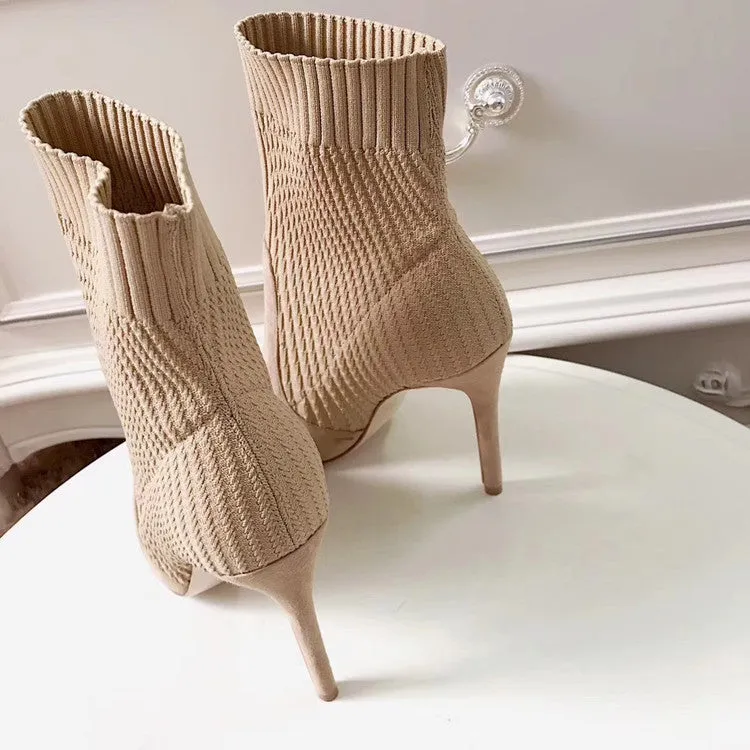 Women's Autumn/Winter Knitted High-Heeled Ankle Sock Boots