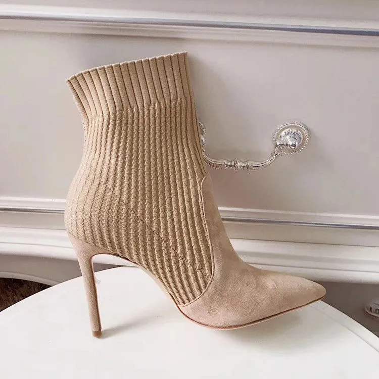 Women's Autumn/Winter Knitted High-Heeled Ankle Sock Boots