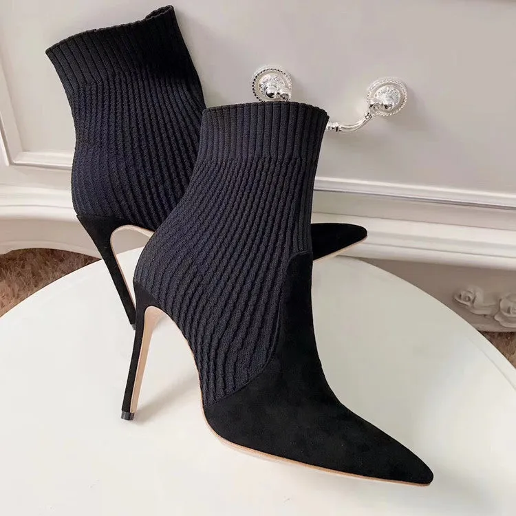 Women's Autumn/Winter Knitted High-Heeled Ankle Sock Boots