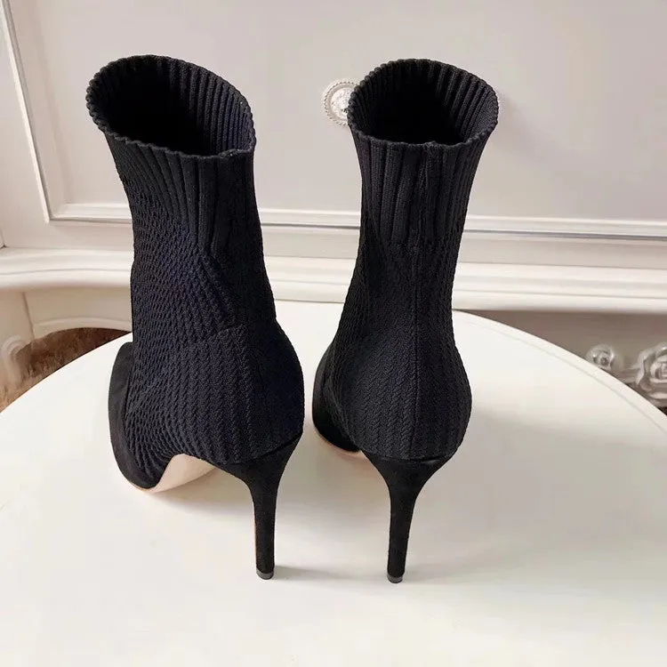Women's Autumn/Winter Knitted High-Heeled Ankle Sock Boots